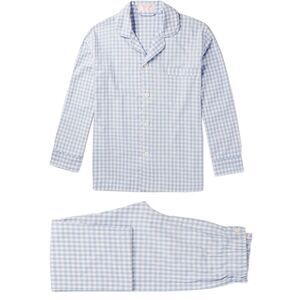 Emma Willis Mens Gingham Brushed-Cotton Pajama Set X-Large Blue
